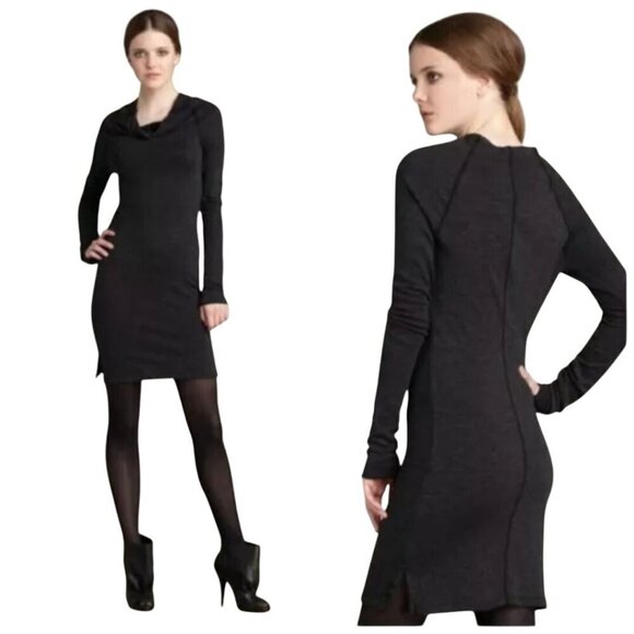 Standard James Perse Heathered Charcoal Cowl Neck Long Sleeve Bodycon Dress Size - Picture 4 of 8